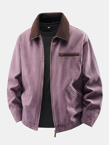 Washed Corduroy Collar Zip Jacket
