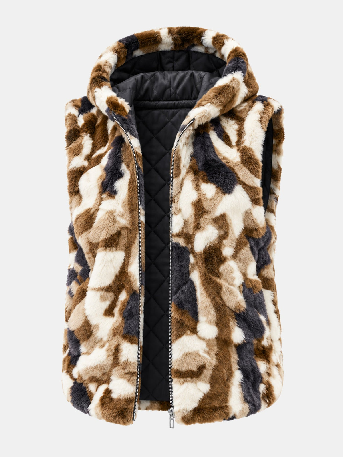 Camo Faux Fur Hooded Gilet