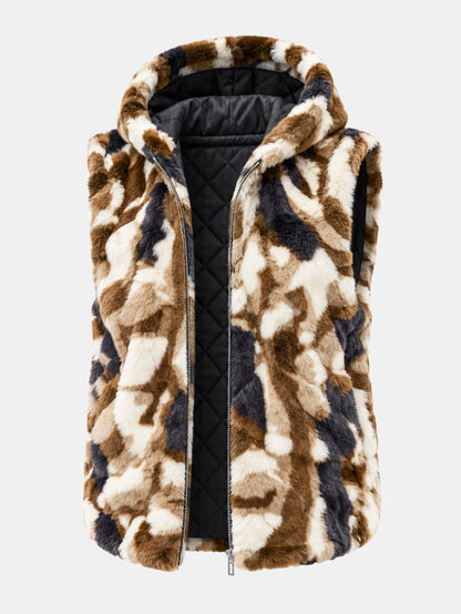 Camo Faux Fur Hooded Gilet