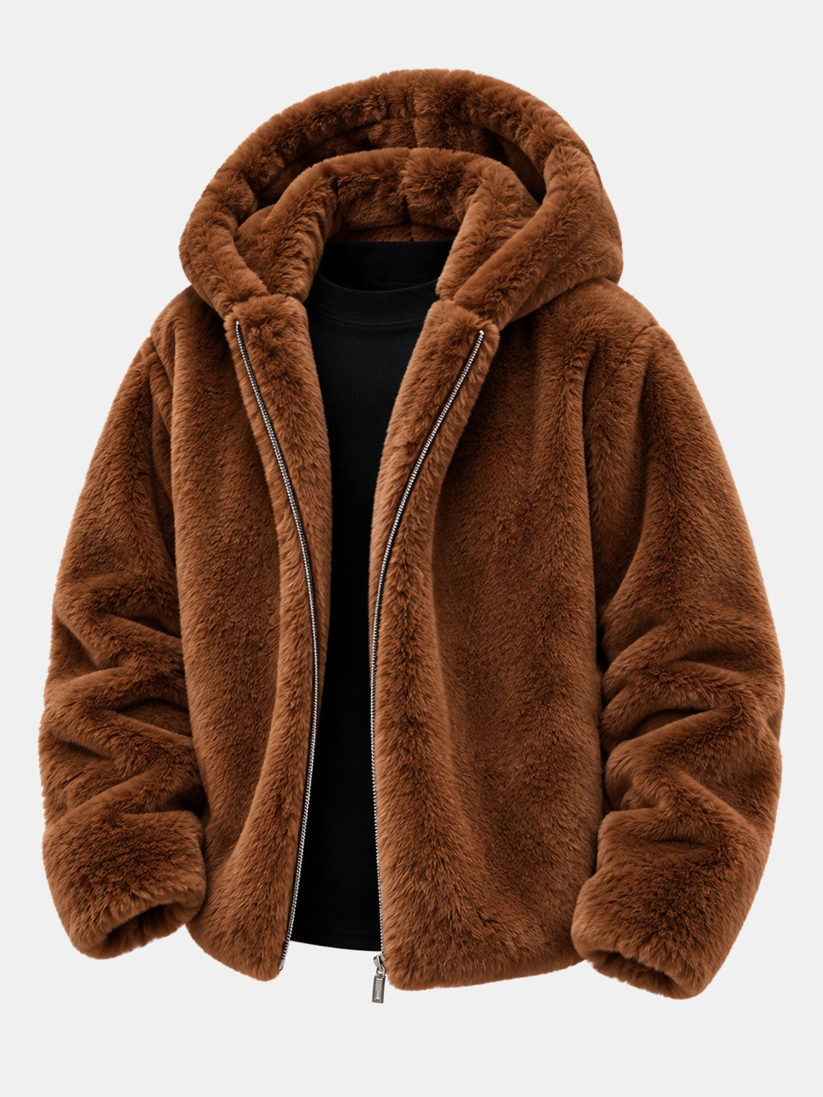 Faux Fur Zip Hooded Jacket