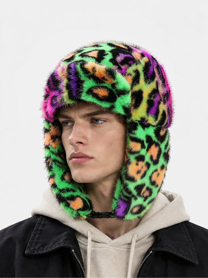 Leopard Print Faux Fur Aviator Hat