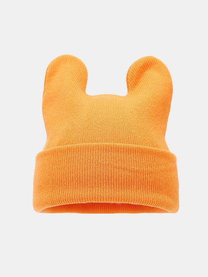 Gorro de malha com orelhas de vaca, gorro de inverno macio e quente com orelhas de animais, punho dobrado e estilo casual streetwear