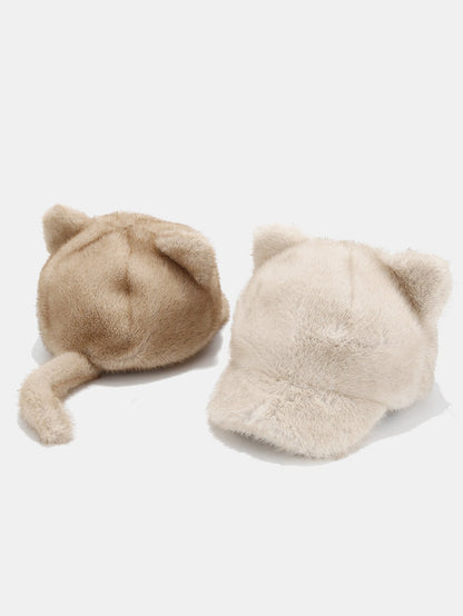 Faux Fur Cat Ear & Tail Winter Hat