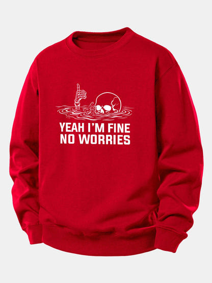 "Yes, I'm Fine" Skeleton Print Relaxed Sweatshirt