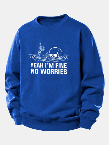 "Yes, I'm Fine" Skeleton Print Relaxed Sweatshirt