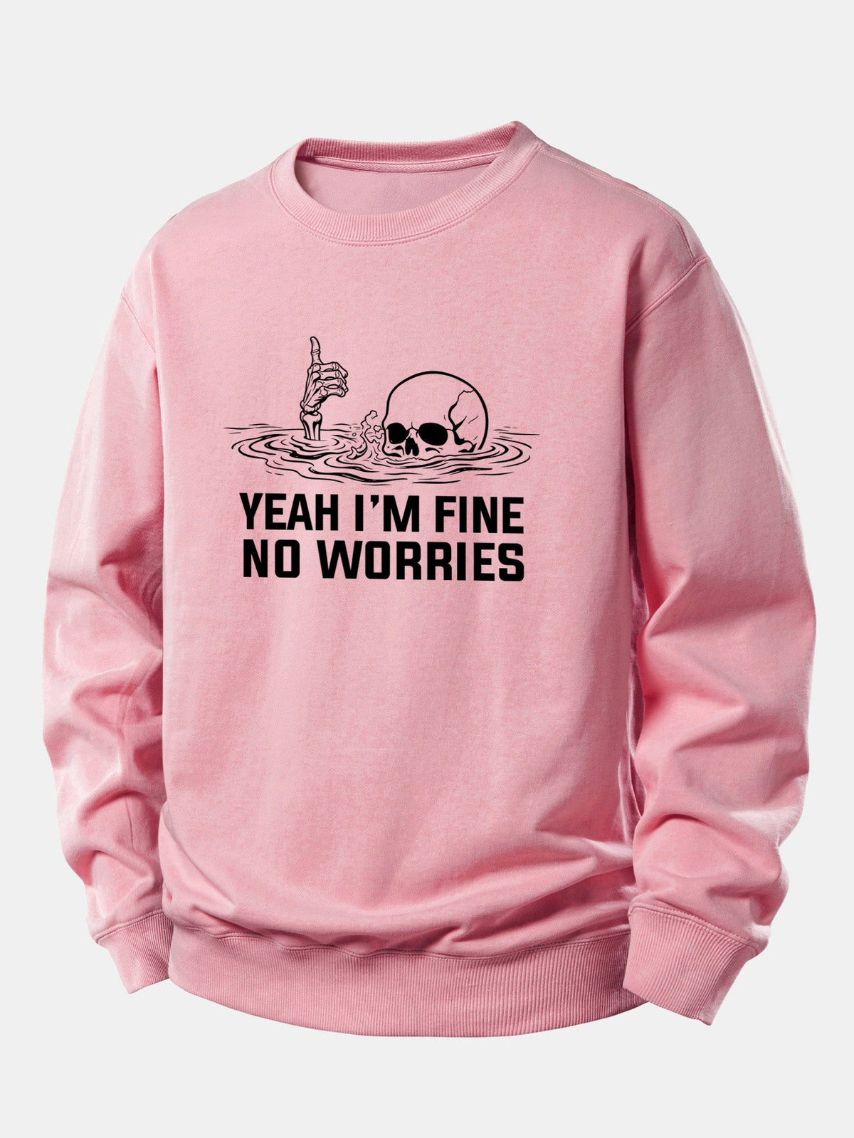 "Yes, I'm Fine" Skeleton Print Relaxed Sweatshirt