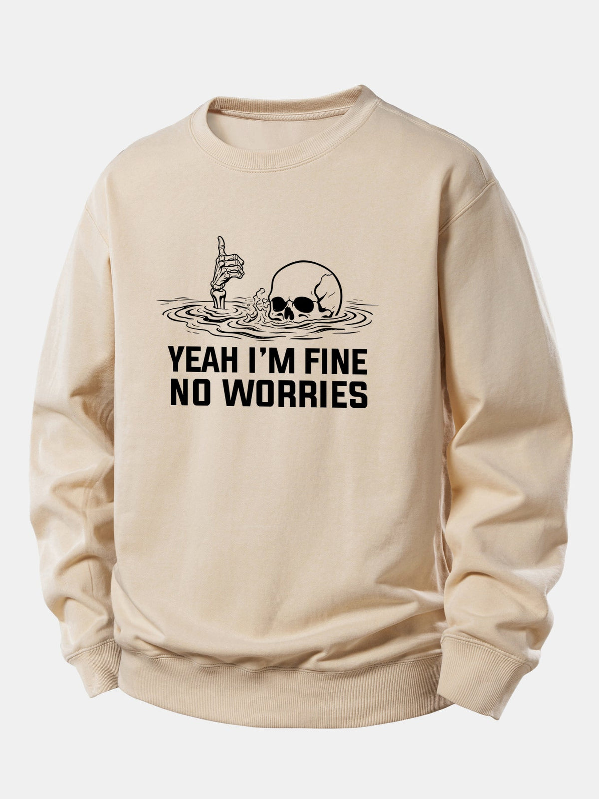 "Yes, I'm Fine" Skeleton Print Relaxed Sweatshirt