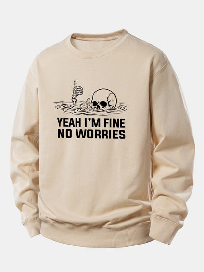 "Yes, I'm Fine" Skeleton Print Relaxed Sweatshirt