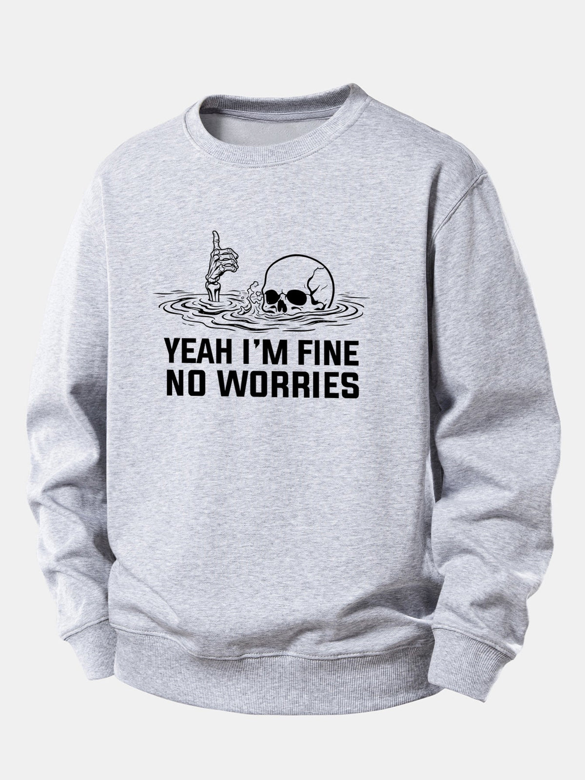 "Yes, I'm Fine" Skeleton Print Relaxed Sweatshirt