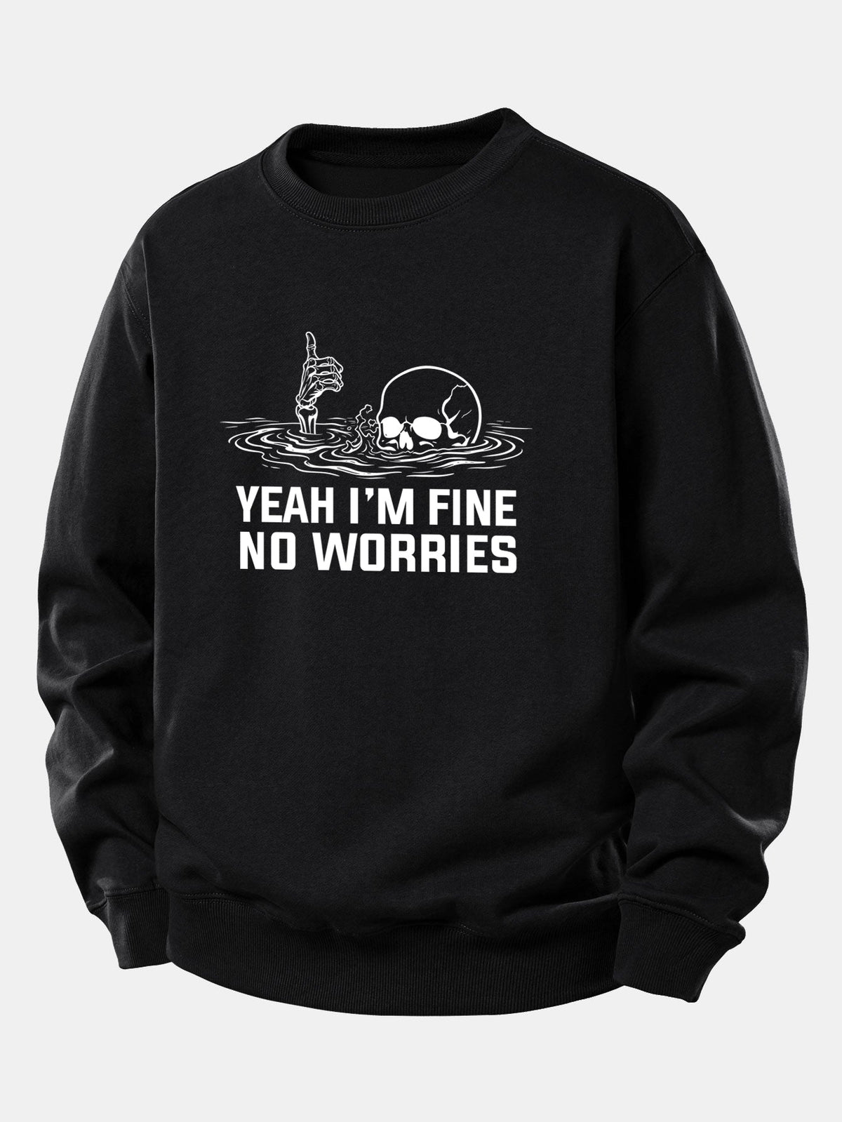 "Yes, I'm Fine" Skeleton Print Relaxed Sweatshirt