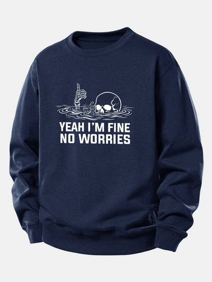 "Yes, I'm Fine" Skeleton Print Relaxed Sweatshirt