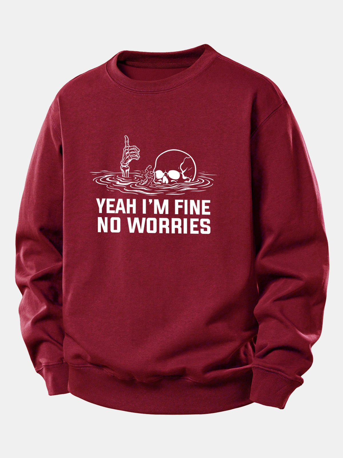 "Yes, I'm Fine" Skeleton Print Relaxed Sweatshirt