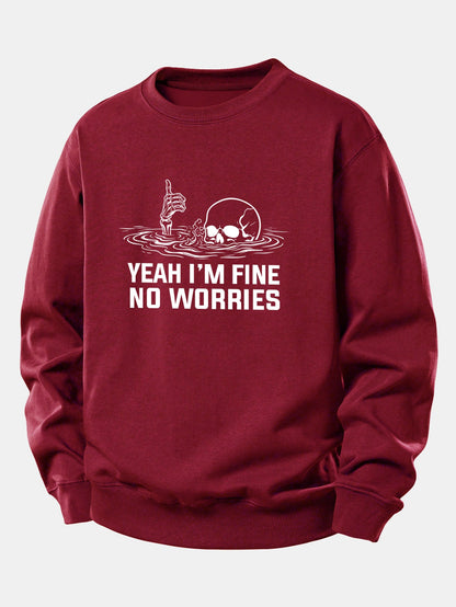 "Yes, I'm Fine" Skeleton Print Relaxed Sweatshirt