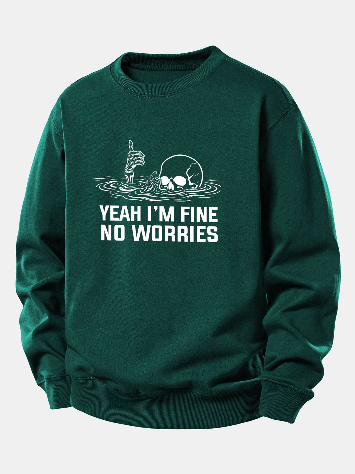 "Yes, I'm Fine" Skeleton Print Relaxed Sweatshirt