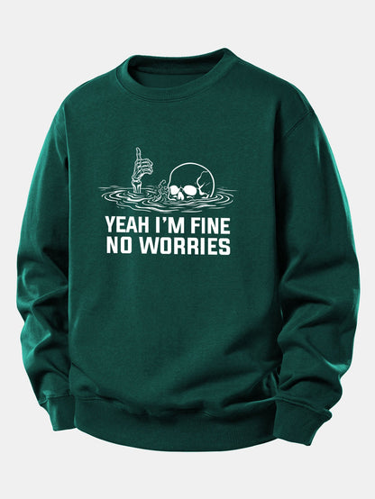 "Yes, I'm Fine" Skeleton Print Relaxed Sweatshirt