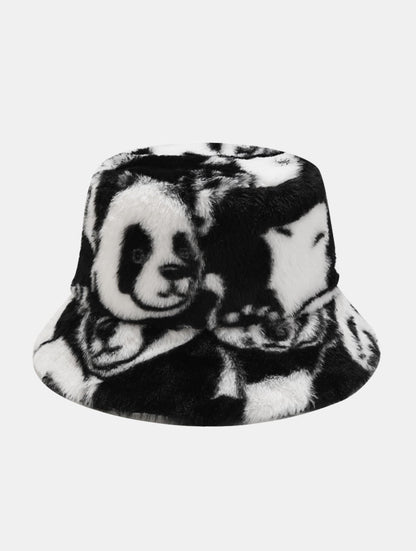 Panda Print Faux Fur Winter Bucket Hat