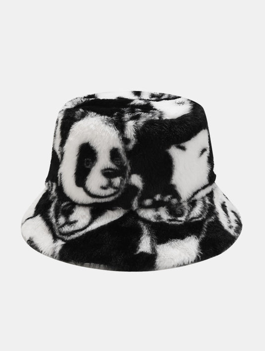 Panda Print Faux Fur Winter Bucket Hat