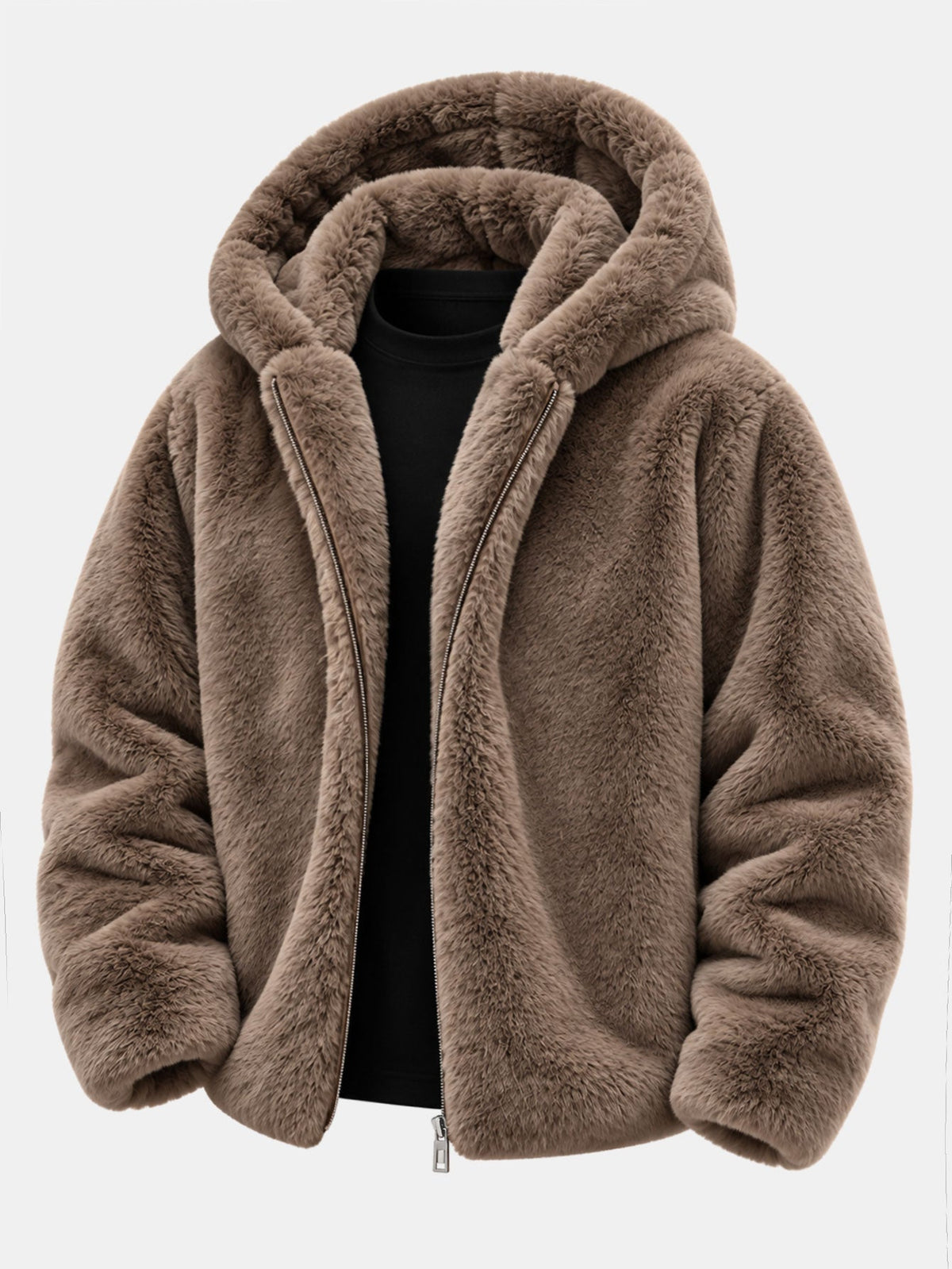 Faux Fur Zip Hooded Jacket