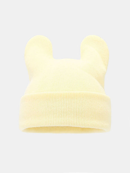 Gorro de malha com orelhas de vaca, gorro de inverno macio e quente com orelhas de animais, punho dobrado e estilo casual streetwear