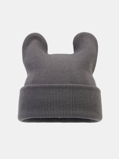 Gorro de malha com orelhas de vaca, gorro de inverno macio e quente com orelhas de animais, punho dobrado e estilo casual streetwear