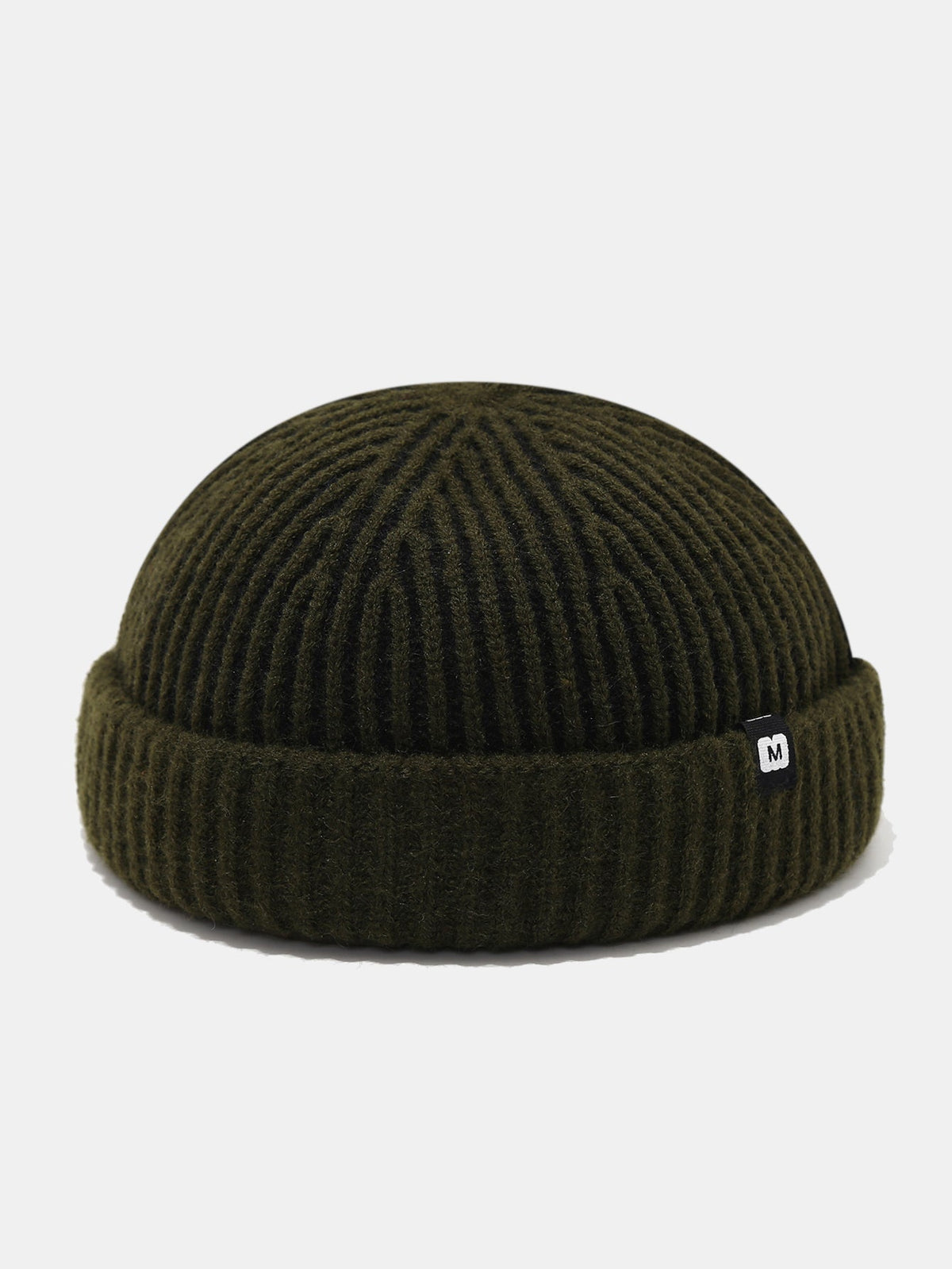 Striped Ribbed Knit Cuffed Short Beanie
