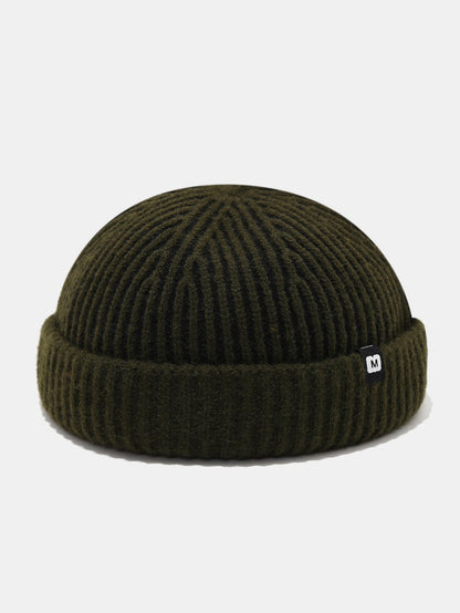 Striped Ribbed Knit Cuffed Short Beanie