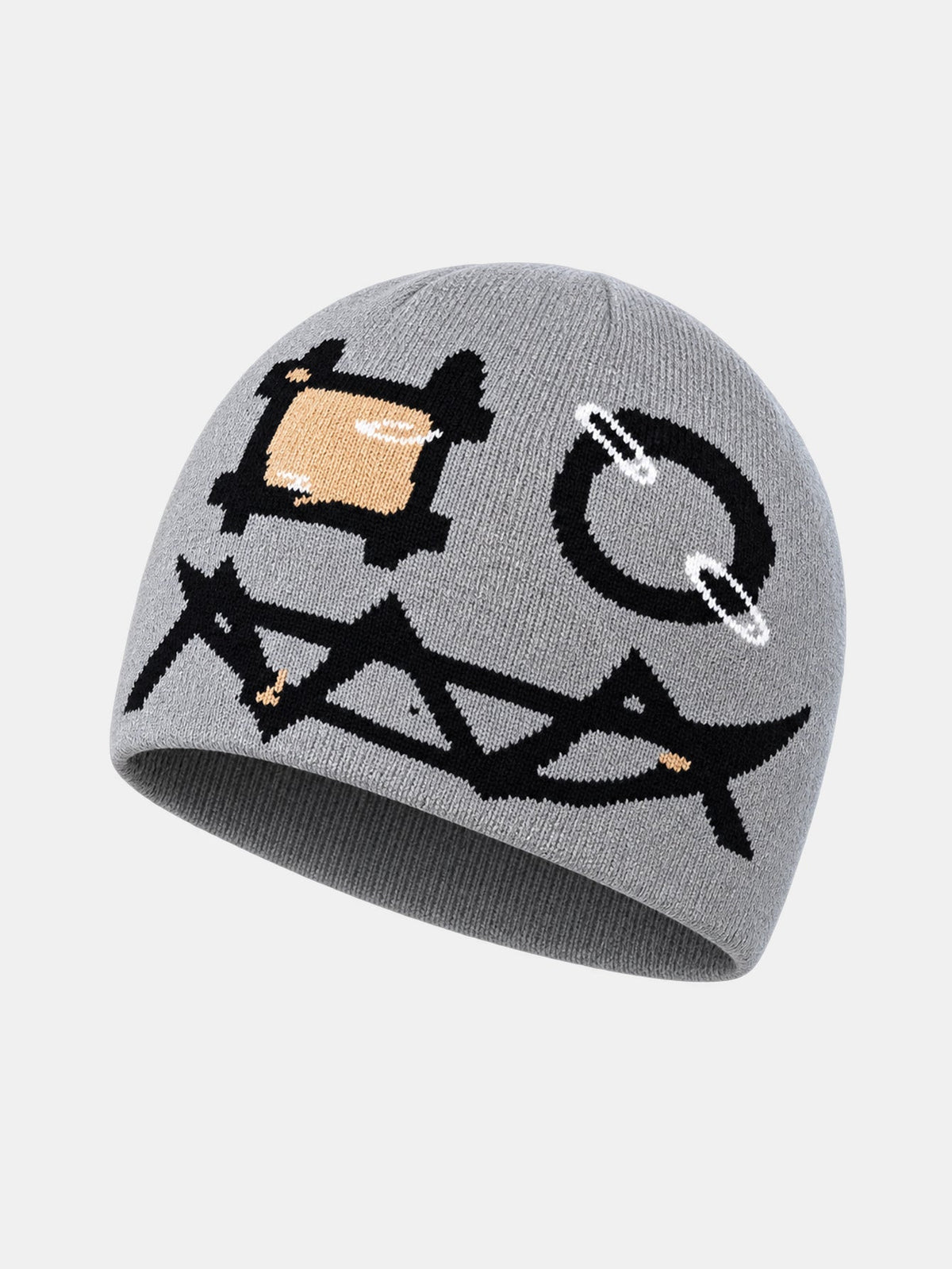 Gorro de malha com padrão de rosto de fantasma de desenho animado em estilo grunge