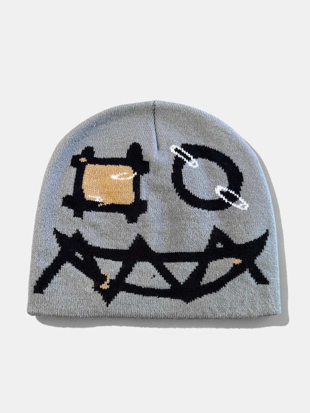 Gorro de malha com padrão de rosto de fantasma de desenho animado em estilo grunge
