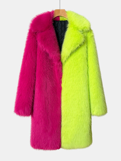 Two-Tone Faux Fur Longline Coat
