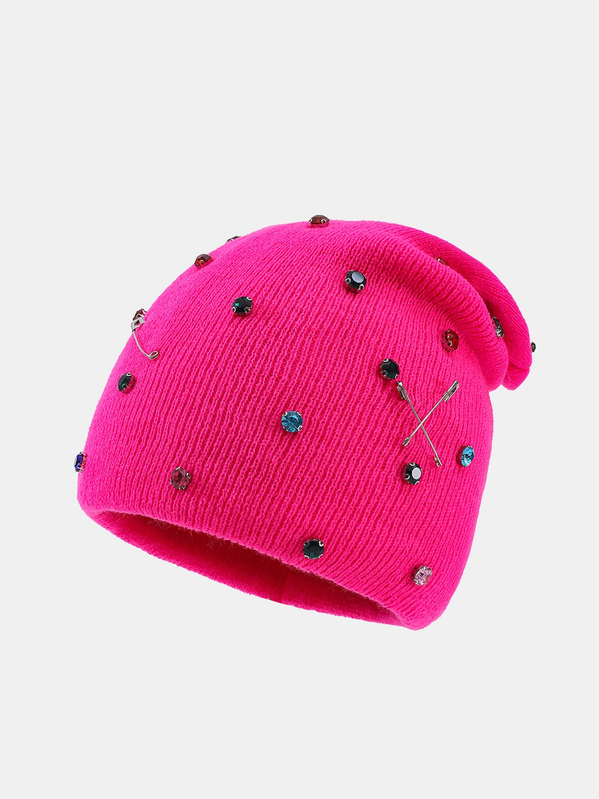 Gorro de Tricô Quente Estilo Punk Fashion com Strass e Broche