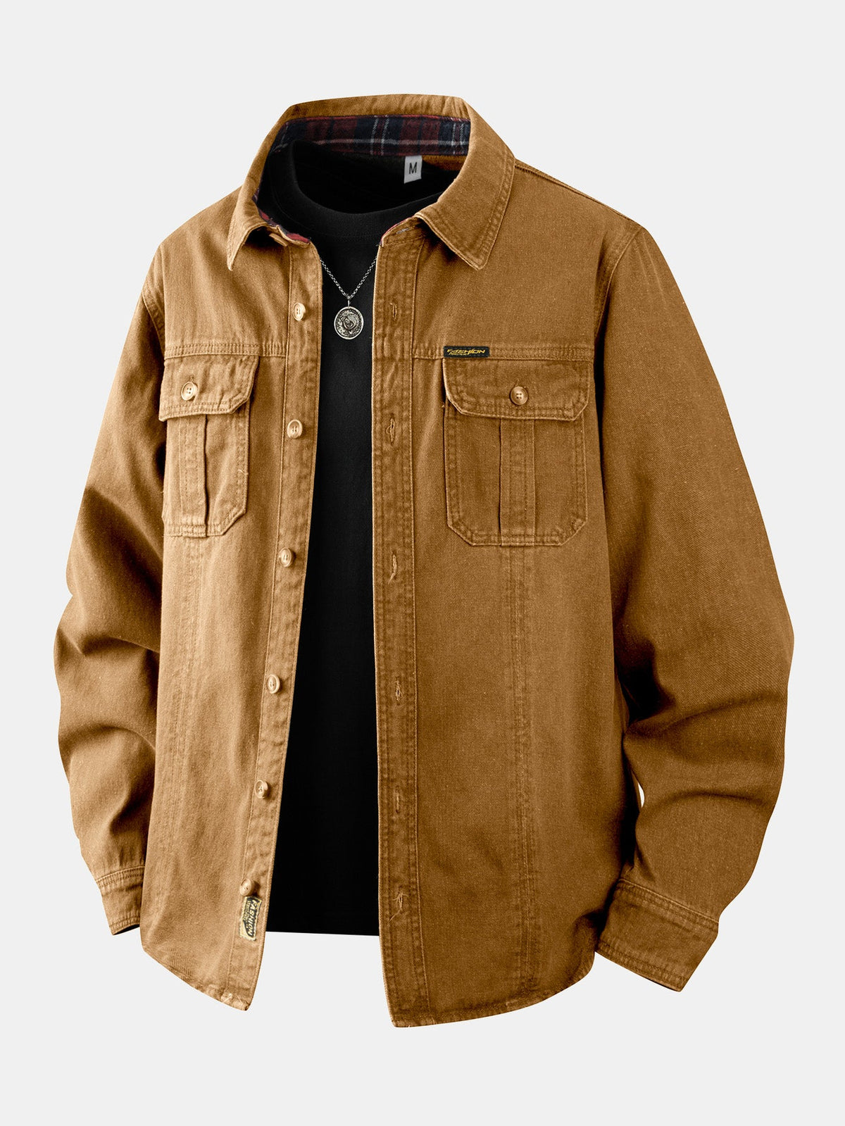 Sobrecamisa utilitária de sarja jeans vintage com lavagem desgastada
