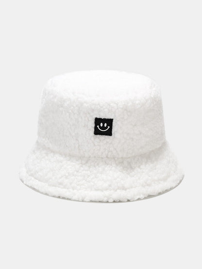 Teddy Fleece Smiley Patch Winter Bucket Hat