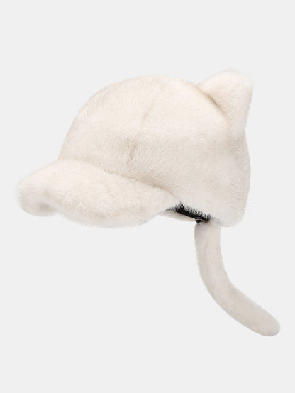 Faux Fur Cat Ear & Tail Winter Hat