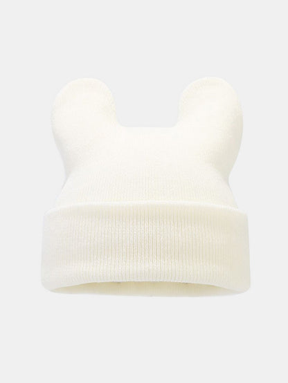 Gorro de malha com orelhas de vaca, gorro de inverno macio e quente com orelhas de animais, punho dobrado e estilo casual streetwear