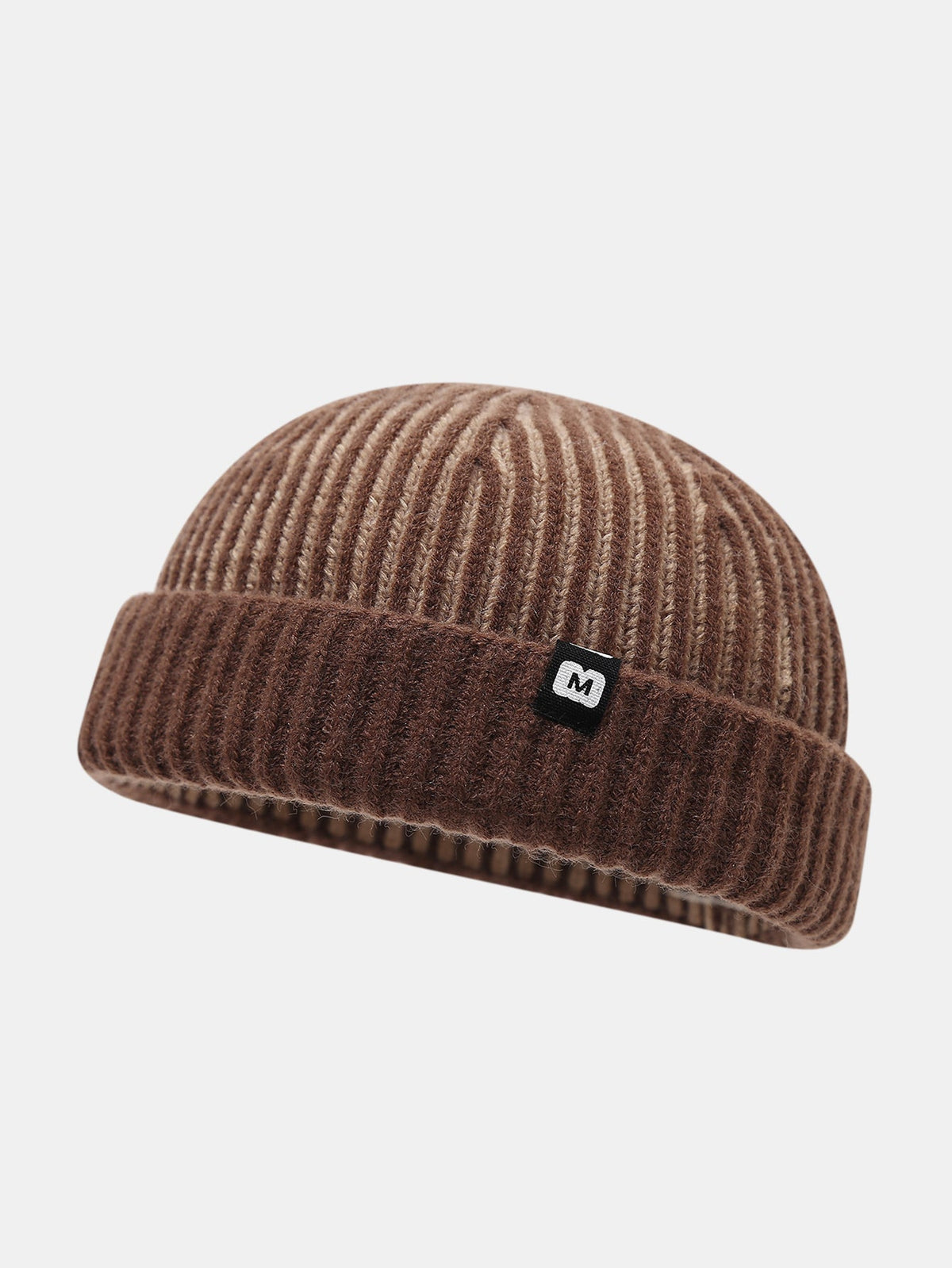 Striped Ribbed Knit Cuffed Short Beanie