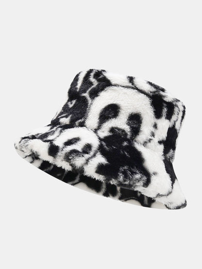 Panda Print Faux Fur Winter Bucket Hat