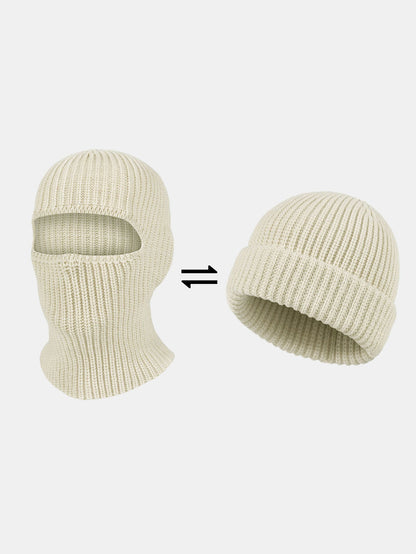 2-in-1 Convertible Ribbed Knit Balaclava Beanie