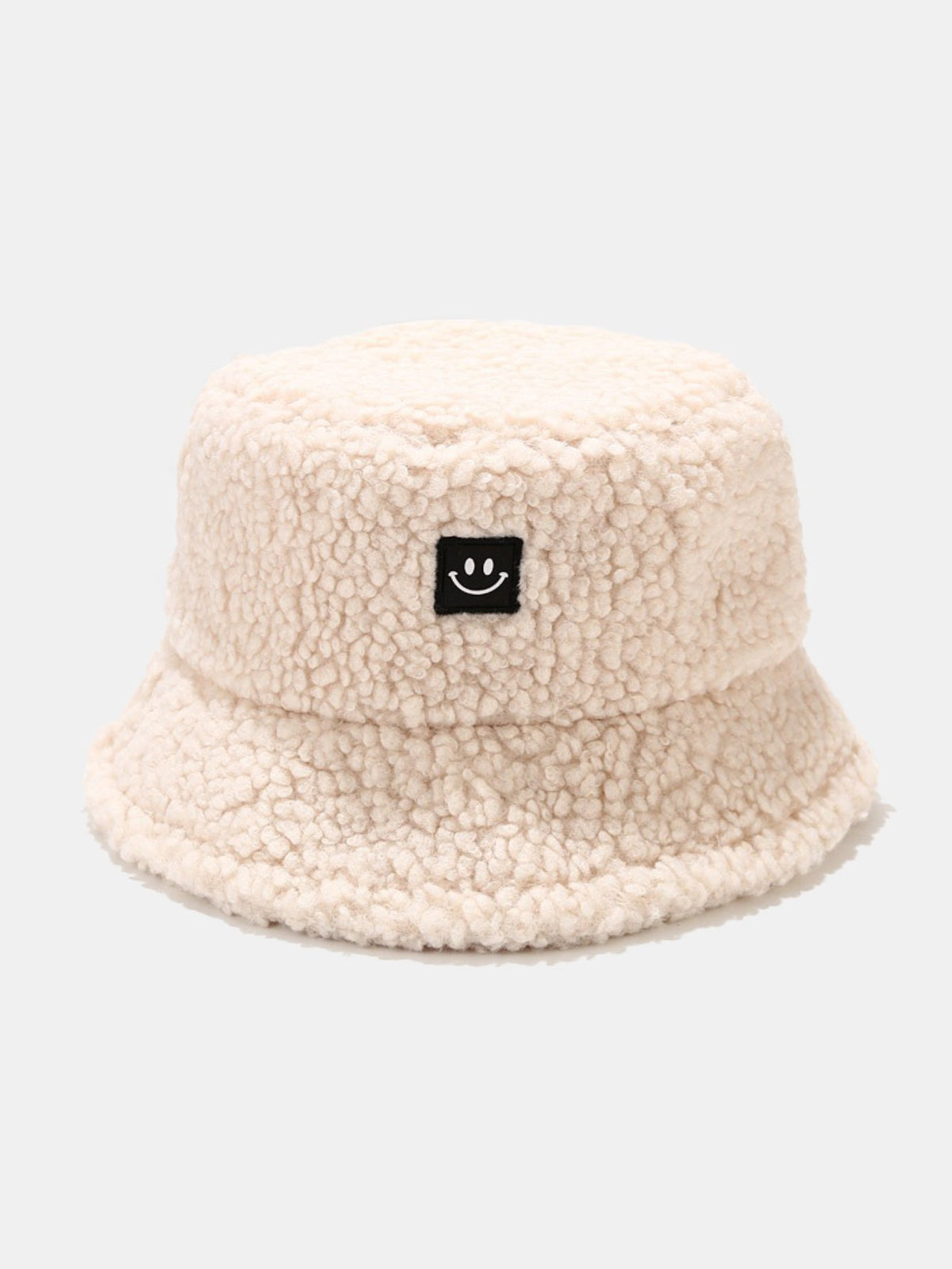 Teddy Fleece Smiley Patch Winter Bucket Hat