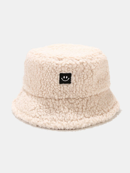 Teddy Fleece Smiley Patch Winter Bucket Hat