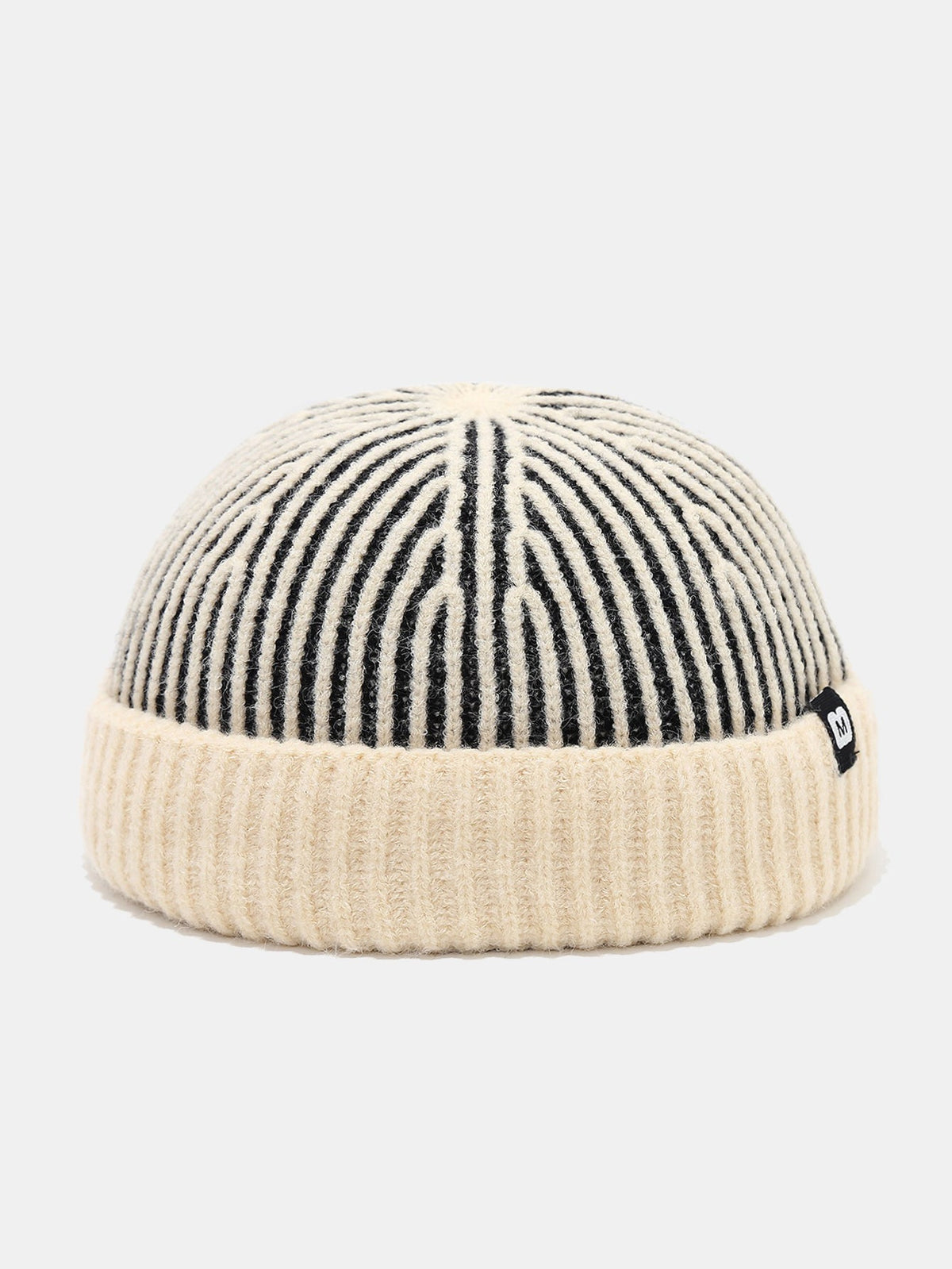 Striped Ribbed Knit Cuffed Short Beanie