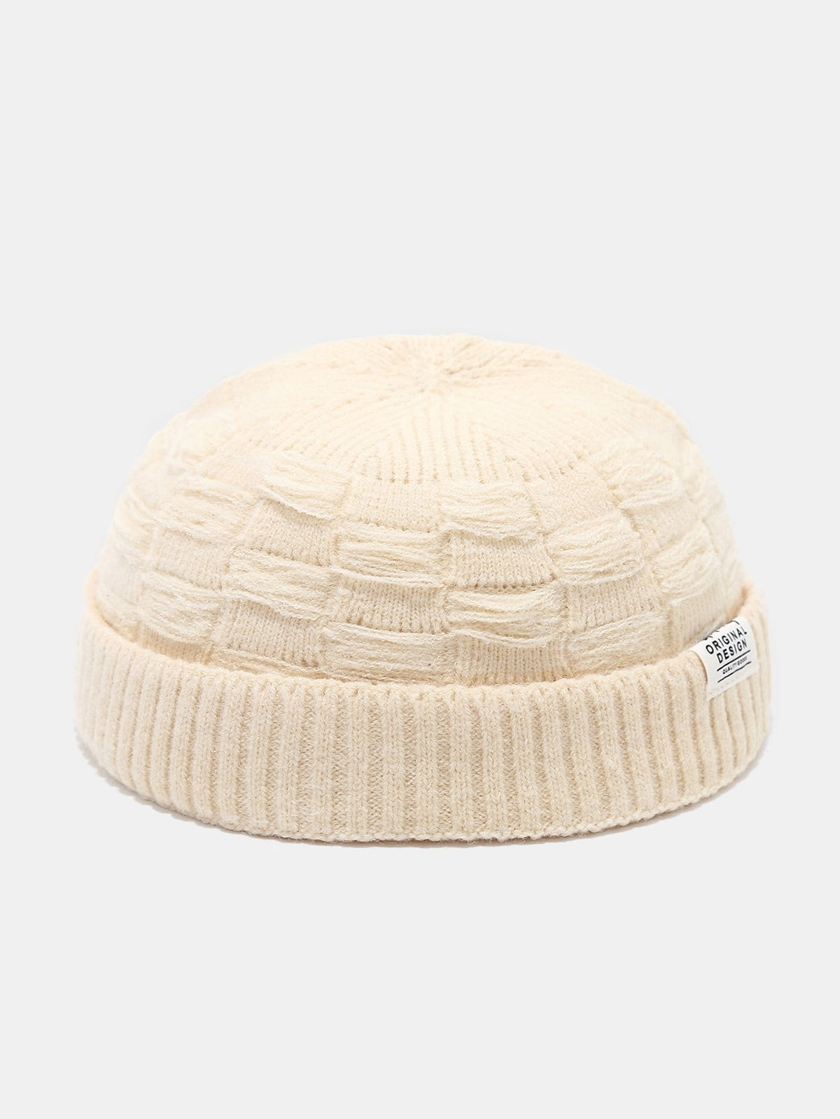 Distressed Check Knit Cuffed Short Beanie