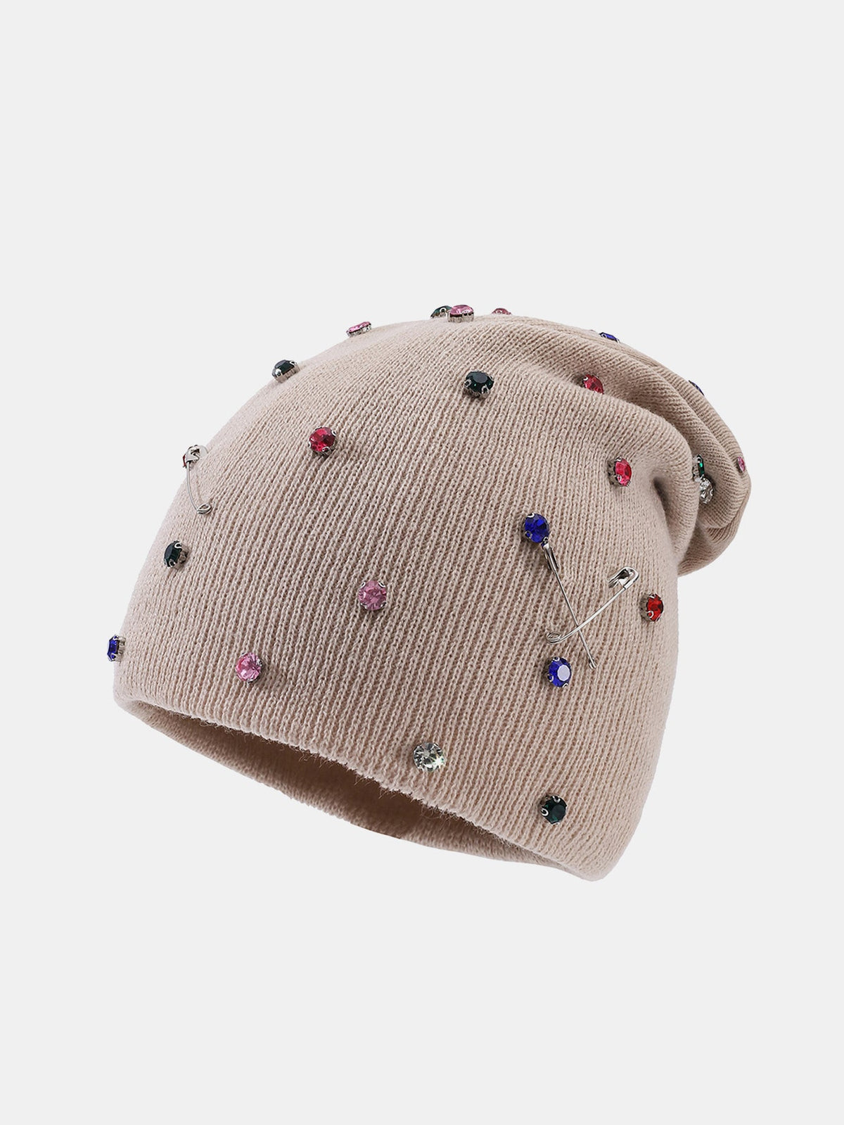 Gorro de Tricô Quente Estilo Punk Fashion com Strass e Broche