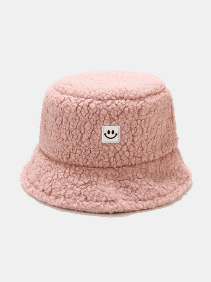 Teddy Fleece Smiley Patch Winter Bucket Hat
