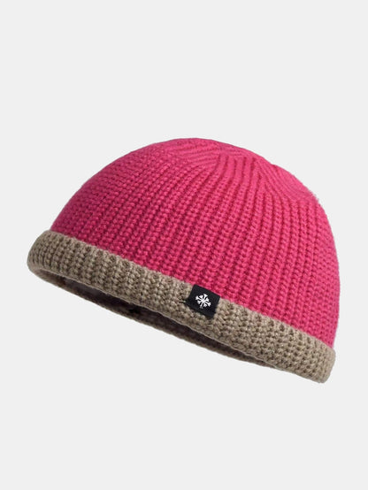 Colour Block Knit Cuffed Skull Cap Beanie