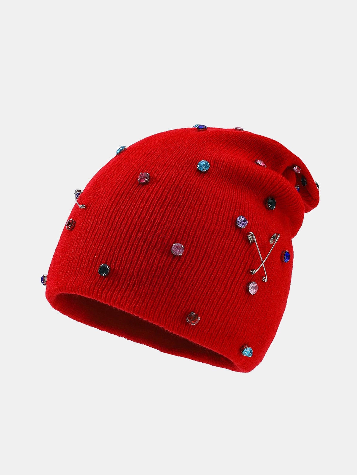 Gorro de Tricô Quente Estilo Punk Fashion com Strass e Broche