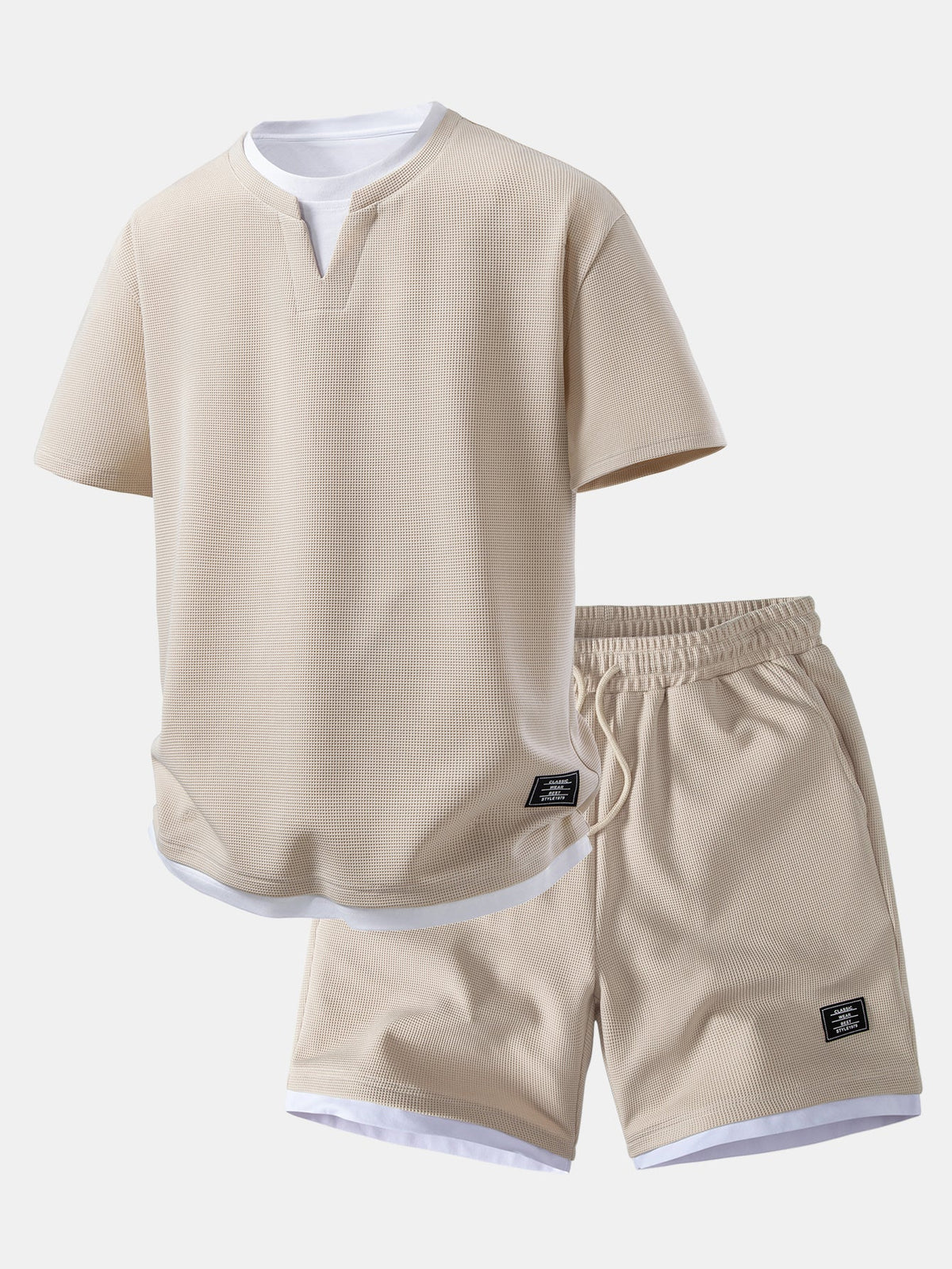 2-in-1 Waffle Notch Neck T-Shirt & 7" Shorts Set