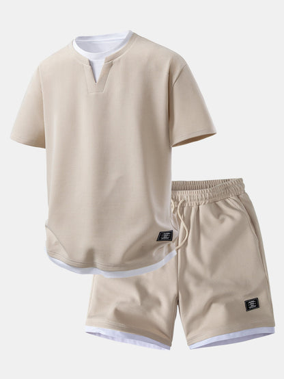 2-in-1 Waffle Notch Neck T-Shirt & 7" Shorts Set