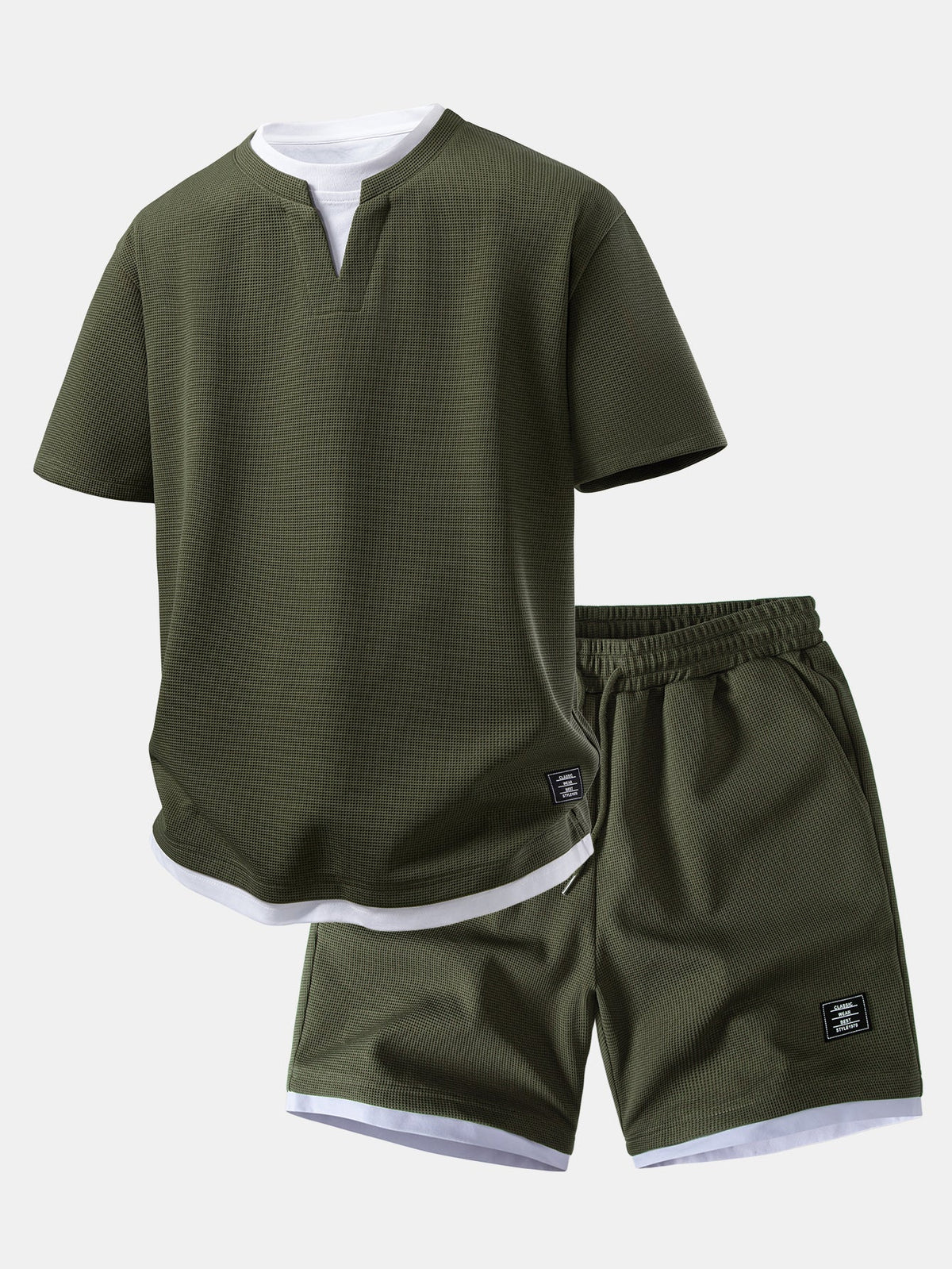 2-in-1 Waffle Notch Neck T-Shirt & 7" Shorts Set