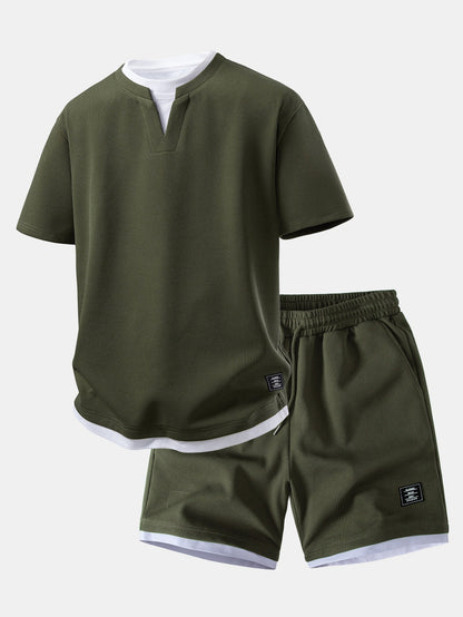 2-in-1 Waffle Notch Neck T-Shirt & 7" Shorts Set