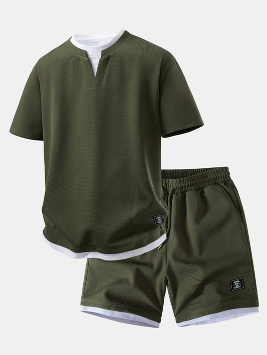 2-in-1 Waffle Notch Neck T-Shirt & 7" Shorts Set